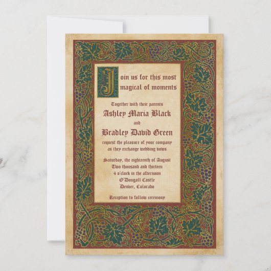 Invitation Mariage de manuscrit lumineux Fairytale Medieval (Devant)
