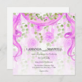 Invitation Mariage de manutention du ruban magenta floral (Devant / Derrière)