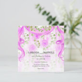 Invitation Mariage de manutention du ruban magenta floral (Debout devant)