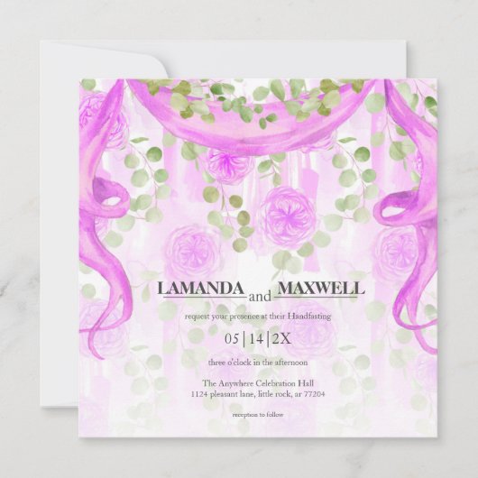 Invitation Mariage de manutention du ruban magenta floral (Devant)