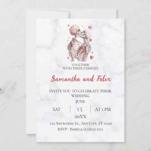 Invitation Mariage de marbre au baiser de squelette (Devant)