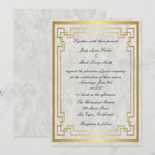 Invitation Mariage de Marbre blanc de cadre géométrique or