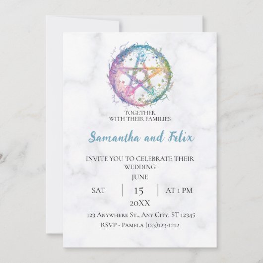 Invitation Mariage de Marbre Céleste Pentacle Pastel Sorcière (Devant)