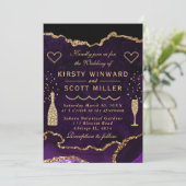 Invitation Mariage de marbre d'agate à paillettes violettes e (Debout devant)