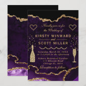 Invitation Mariage de marbre d'agate à paillettes violettes e (Devant / Derrière)