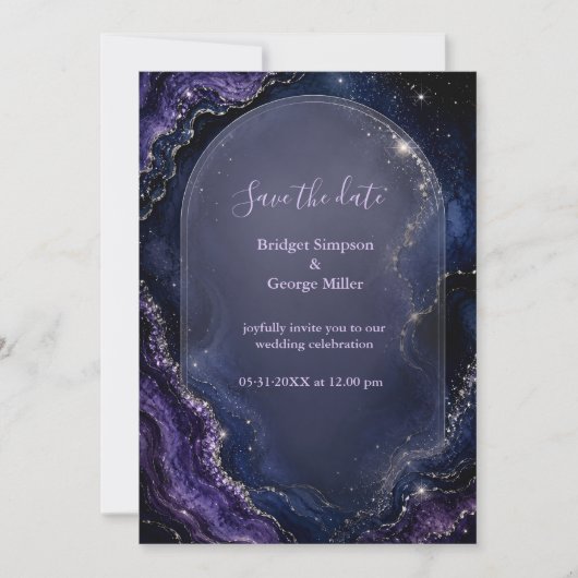 Invitation Mariage de marbre d'agate de Galaxie Céleste (Devant)