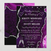 Invitation Mariage de marbre d'agate scintillant de pourpre e (Devant / Derrière)