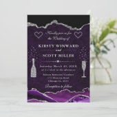 Invitation Mariage de marbre d'agate violet et argent paillet (Debout devant)