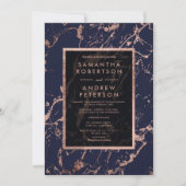 Invitation Mariage de marbre de cadre d'or de rose de bleu (Devant)