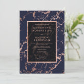 Invitation Mariage de marbre de cadre d'or de rose de bleu (Debout devant)