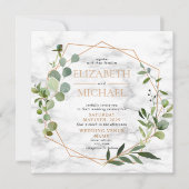 Invitation Mariage de marbre Eucalyptus géométrique en cuivre (Devant)