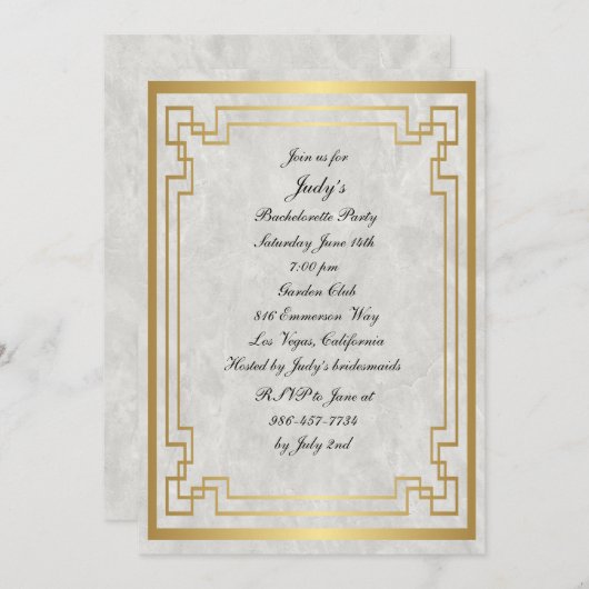 Invitation Mariage de marbre géométrique or Bachelorette (Devant / Derrière)
