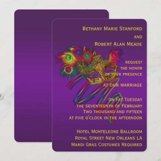 Invitation Mariage de mardi gras (Devant / Derrière)