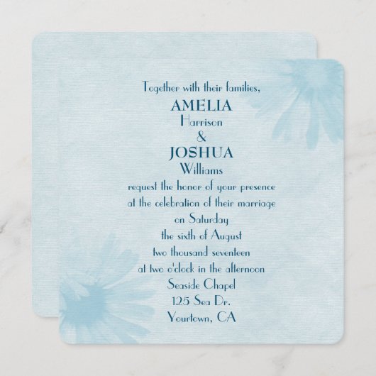 Invitation mariage de marguerite turquoise pastel (Devant / Derrière)