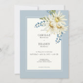 Invitation Mariage de marguerites bleues et blanches rustique (Devant)