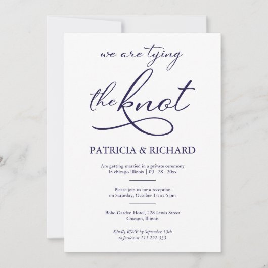 Invitation Mariage de Mariage de Fuite en Calligraphie Bleu N (Devant)