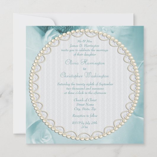 Invitation Mariage de Mariage Turquoise classique (Dos)