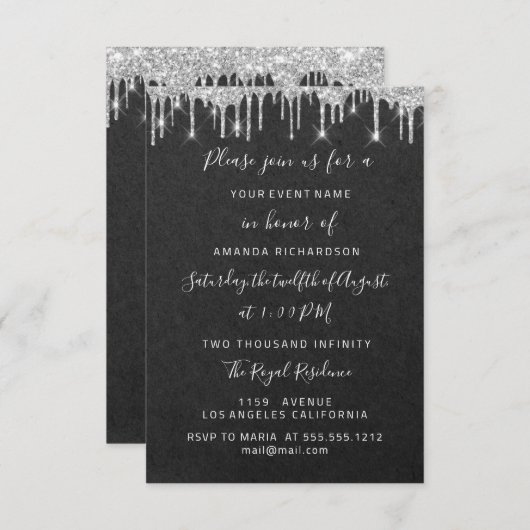 Invitation Mariage de mariée en argent douce 16e Graphite (Devant / Derrière)