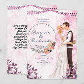 Invitation Mariage de mariée et de chambre en rose illustré (Devant / Derrière)