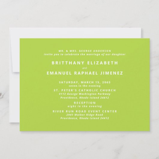 Invitation Mariage de mariées de Chartreuse moderne (Devant)