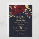 Invitation Mariage de marine chic bordeaux et or (Devant)