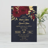 Invitation Mariage de marine chic bordeaux et or (Debout devant)