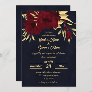 Invitation Mariage de marine chic bordeaux et or