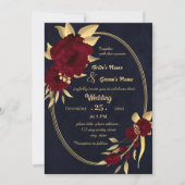 Invitation Mariage de marine chic bordeaux et or (Devant)