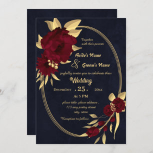 Invitation Mariage de marine chic bordeaux et or