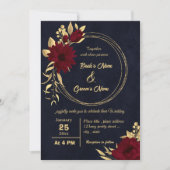 Invitation Mariage de marine chic bordeaux et or (Devant)