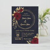 Invitation Mariage de marine chic bordeaux et or (Debout devant)