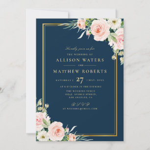 Invitation Mariage de marine Floral Rose Blush classique Gold