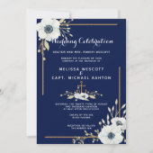 Invitation Mariage de marine nautique de l'anémone blanc (Devant)