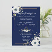 Invitation Mariage de marine nautique de l'anémone blanc (Debout devant)