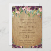 Invitation Mariage de marsala de bois rustique (Devant)