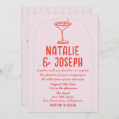 Invitation Mariage de Martini couleur rétro Code QR (Devant / Derrière)