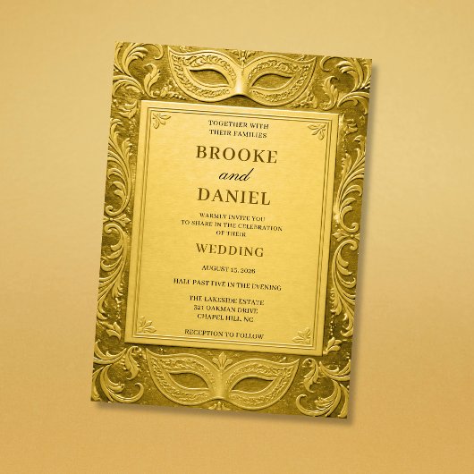 Invitation Mariage de Mascarade Doré Luxueux