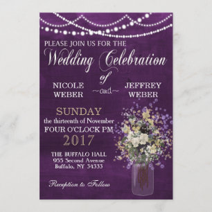 Invitation Mariage de Mason Jar, pays à fleurs violettes rust