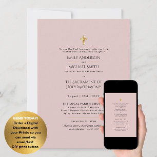 Invitation Mariage de masse catholique rose pâle