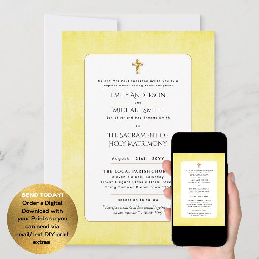 Invitation Mariage de masse nuptiale catholique citron
