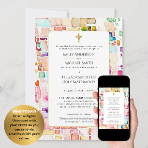 Invitation Mariage de masse nuptiale catholique multicolore