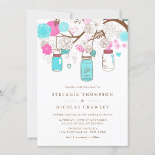 Invitation Mariage de mâts Aqua et Pink Hanging