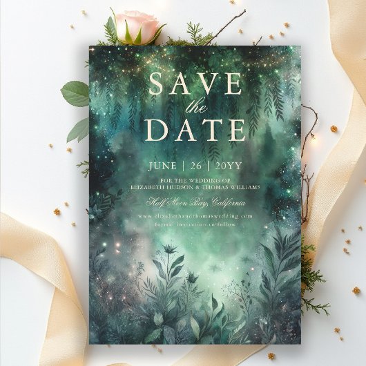 Invitation Mariage de mauve vert de la forêt enchantée Enregi