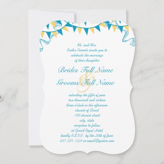 Invitation Mariage de menthe à Bund Turquoise et Jaune (Devant)