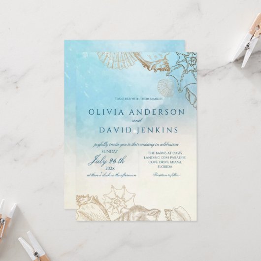 Invitation Mariage de mer Été Bleu Océan Plage Mariage (Devant/Arrière en situation)