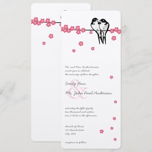 Invitation Mariage de Mésange de la Forêt Enchantée de Fleur (Devant / Derrière)