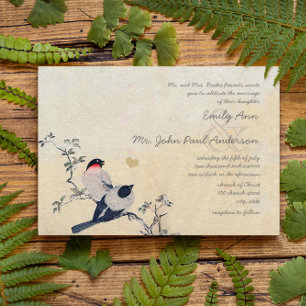 Invitation Mariage de Mésange Fleur de Cerisier Rétro Découpé