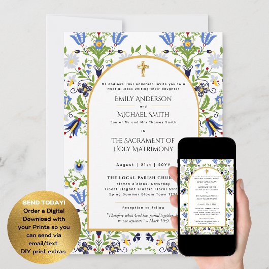 Invitation Mariage de messe nuptiale catholique du printemps