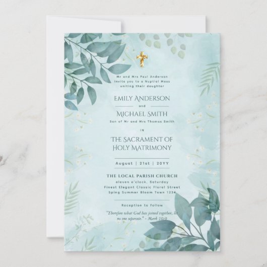 Invitation Mariage de Messe Nuptiale Catholique turquoise (Devant)