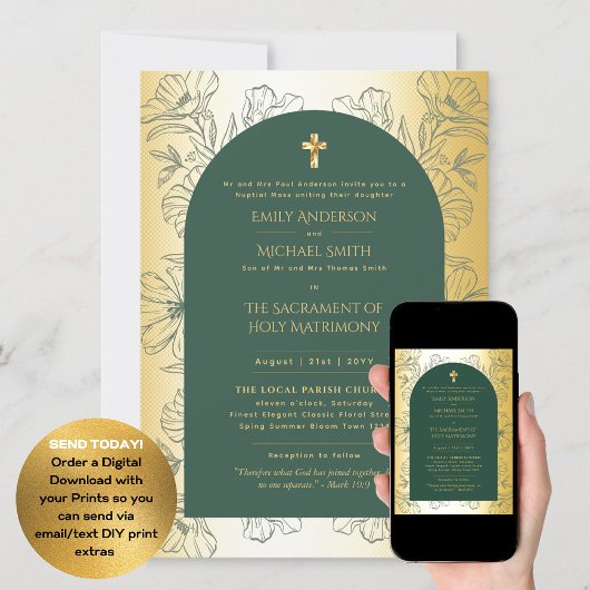 Invitation Mariage de Messe Nuptiale Catholique Vert